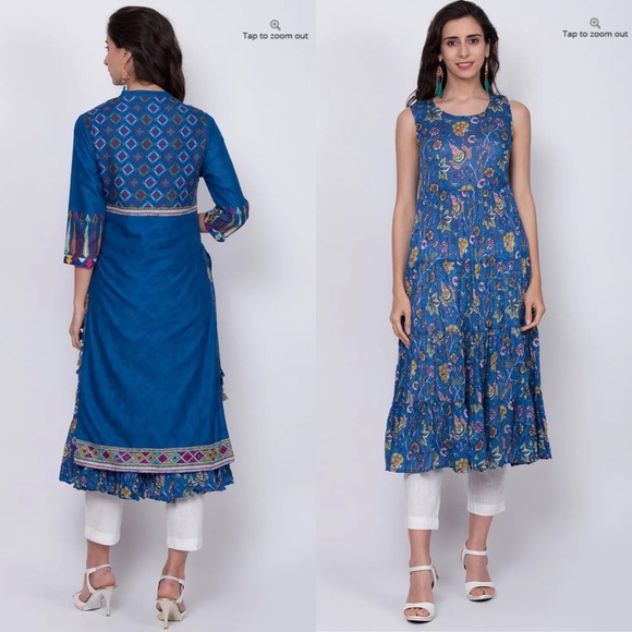 Ink Blue Cotton A Line Kurta - Picture 3 of 5